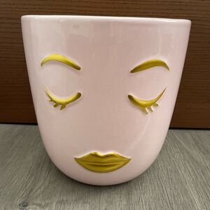 Pink Face Planter with Gold Accents 6inches